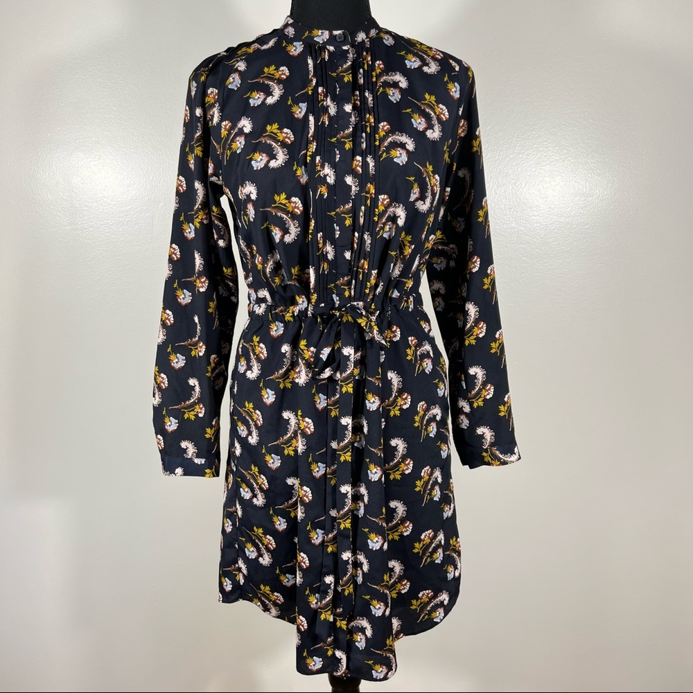 Banana Republic Floral Blue Long Sleeve Button Cinched Waste Belt Dress Size XSP